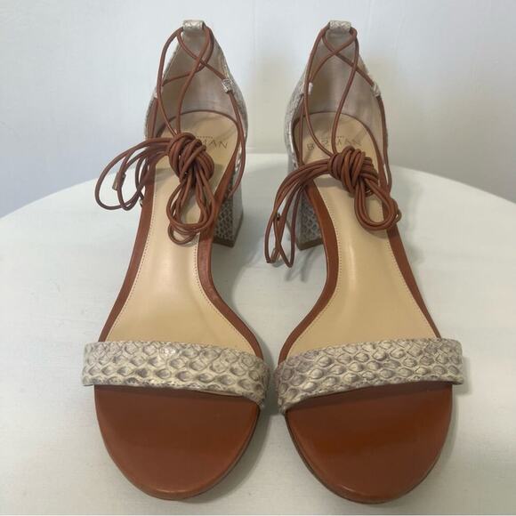 Alexandre Birman Snakeskin Leather Open Toe Strappy Block Heel Shoes Sandal 6.5 - Picture 1 of 13